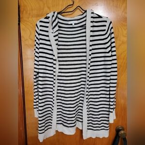 Honey Belle Black & White Stripe Open Front Cardigan Sweater Women's  Small.